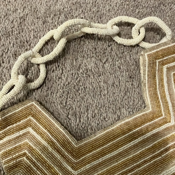 NWT | ANTHROPOLOGIE Beaded Square Shoulder Bag, Beige & Cream - Picture 3 of 9